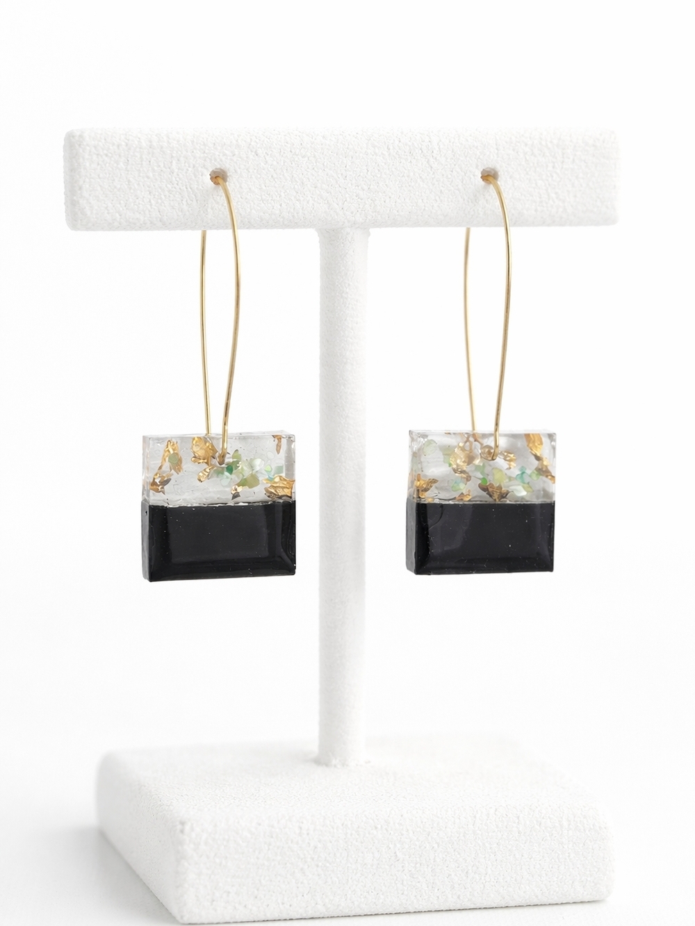 Artisan Gold-Accented Black Resin Square Drop Earrings